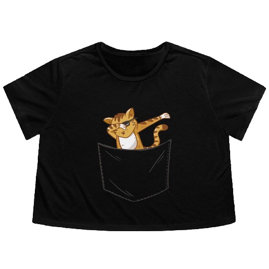 Pocket Cat Flowy Cropped Tees