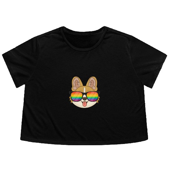 Corgi LGBT Sunglasses Flowy Cropped Tees