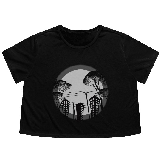 Black Tree Building Flowy Cropped Tees