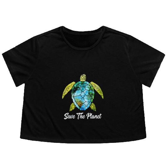Save The Planet Earth Day Save Turtles Sea Life Flowy Cropped Tees