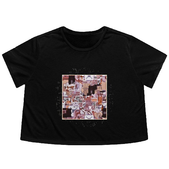 Brown Stylized Motherboard Flowy Cropped Tees