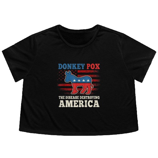 Donkey Pox The Disease Destroying America US Flag Flowy Cropped Tees