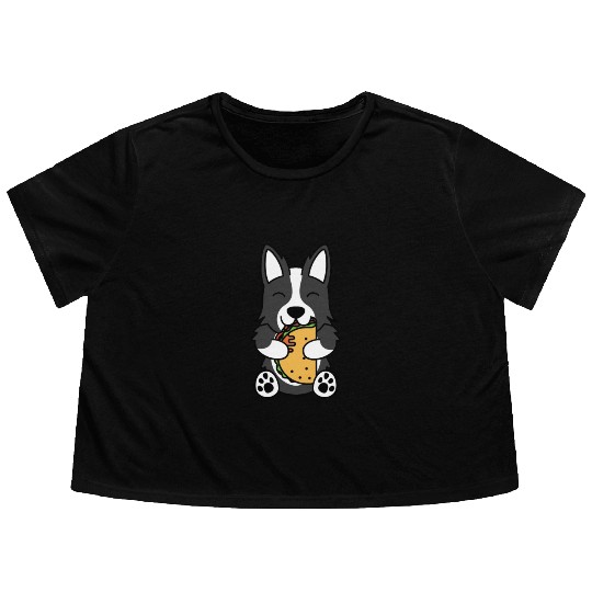 Border Collie Taco Lover Flowy Cropped Tees