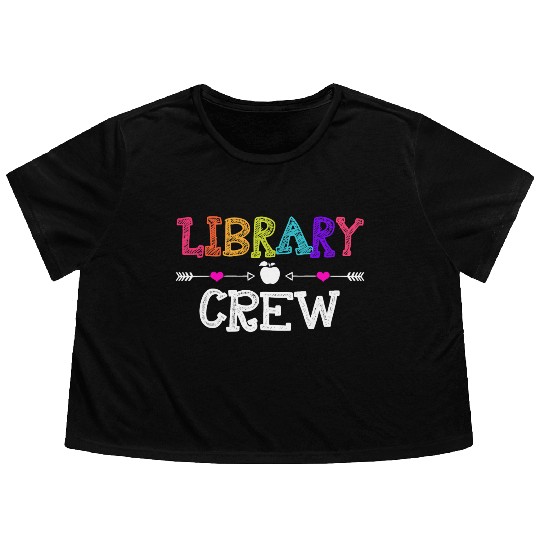 Library Crew Teacher Funny First Day of School Flowy Cropped Tees