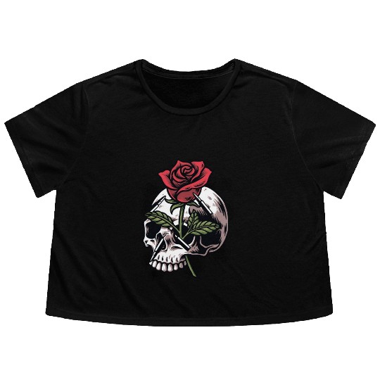 Bullets and Skull Roses Aesthetic Dripping Pattern Flowy Cropped Tees