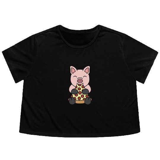 Mini Pig Pizza Lover Flowy Cropped Tees