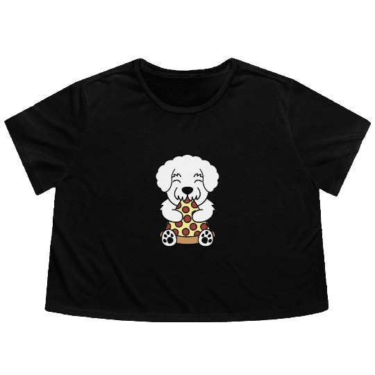 Bichon Frise Pizza Lover Flowy Cropped Tees