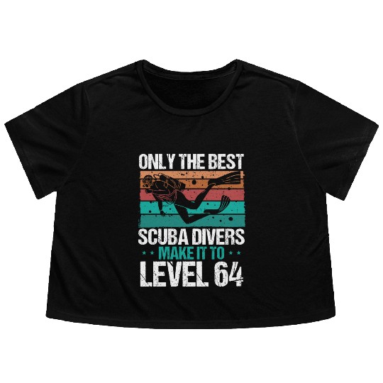 64 Scuba Diving Level 64 Year Diver Snorkeling Flowy Cropped Tees