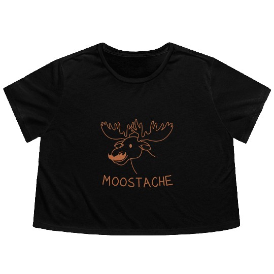 Sarcastic Ironic Moosetache - Funny Moose Lover Flowy Cropped Tees