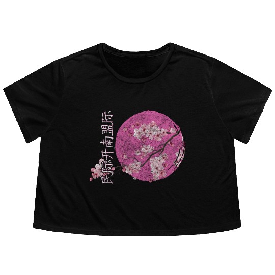 Cherry Blossoms Sakura Nature Lover Pink Flowy Cropped Tees
