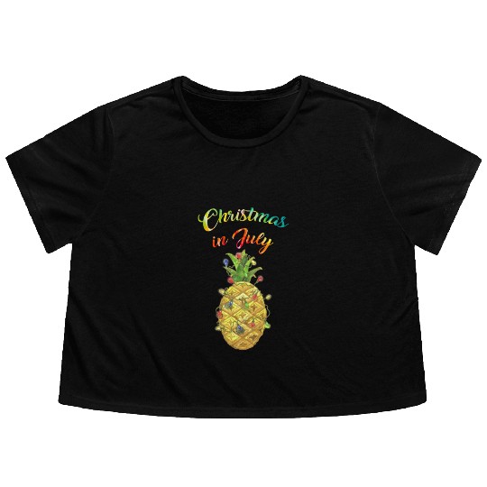 Christmas In July Pineapple Xmas Tree Lights Flowy Cropped Tees