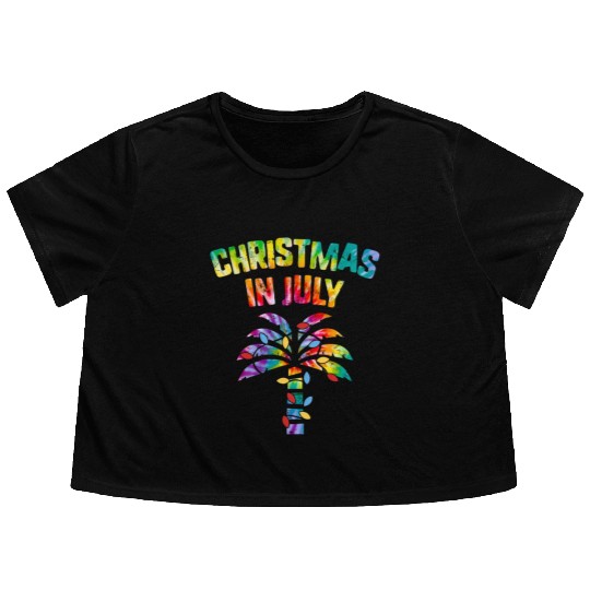 Christmas In July Beach Palm Xmas Tree Summer Flowy Cropped Tees