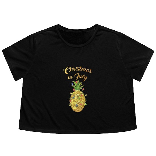 Christmas In July Pineapple Xmas Tree Lights Flowy Cropped Tees
