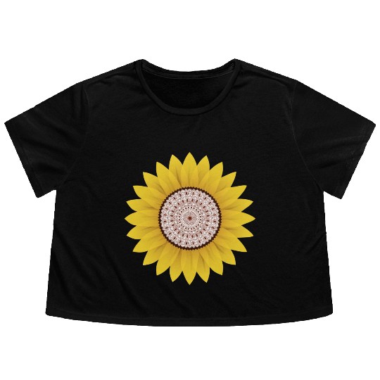 Golden Sunflower Mandala Flowy Cropped Tees