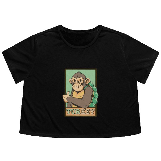 TURKEY = TURTLE + MONKEY FUNNY ANIMALS Flowy Cropped Tees