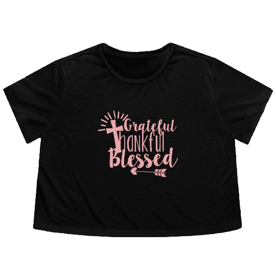 Grateful Thankful And Blessed Jesus Cross Flowy Cropped Tees