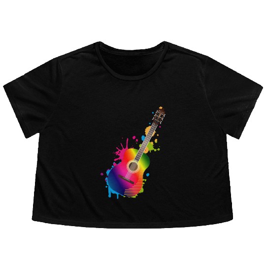 Acoustic guitar graffiti in rainbow colors Flowy Cropped Tees