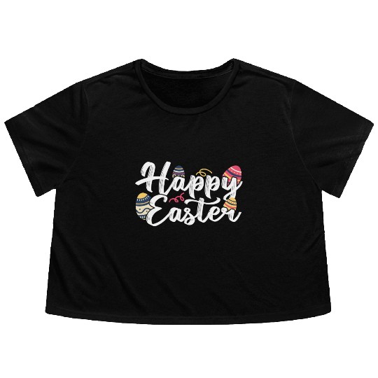 Happy Easter Egg Bunny Sayings Flowy Cropped Tees