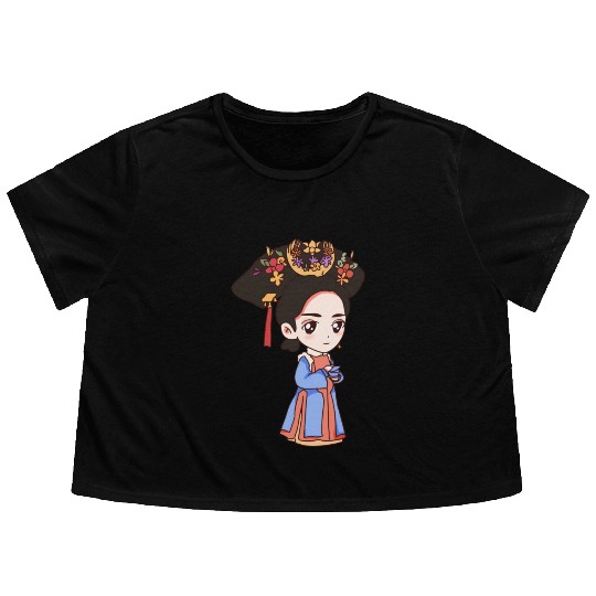 HAND PAINTED GIRL IMAGE Flowy Cropped Tees
