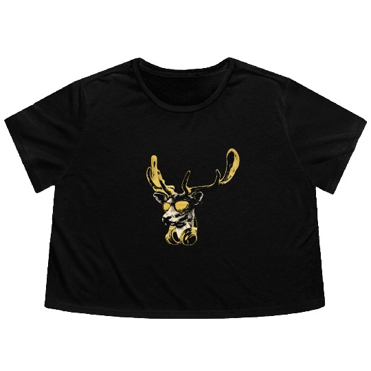 Deer DJ Bling Cool Funny Music Animal With Flowy Cropped Tees