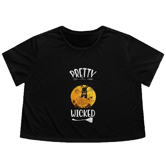 Pretty Wicked Funny Halloween Flowy Cropped Tees