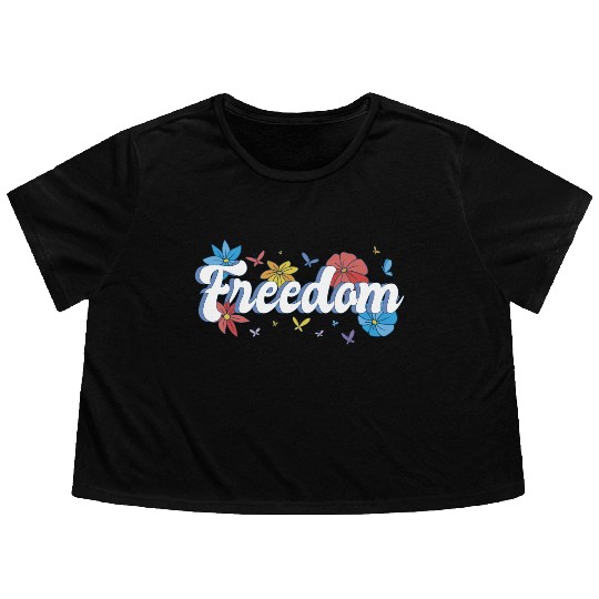 Freedom flowers butterflies liberty design Flowy Cropped Tees