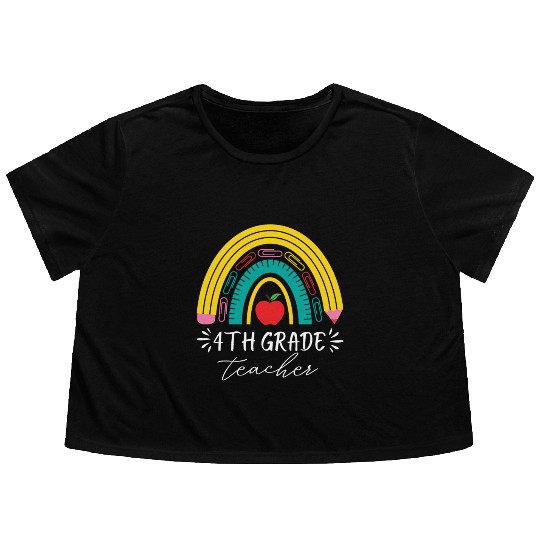 4th grade teacher back to school rainbow pencil Flowy Cropped Tees
