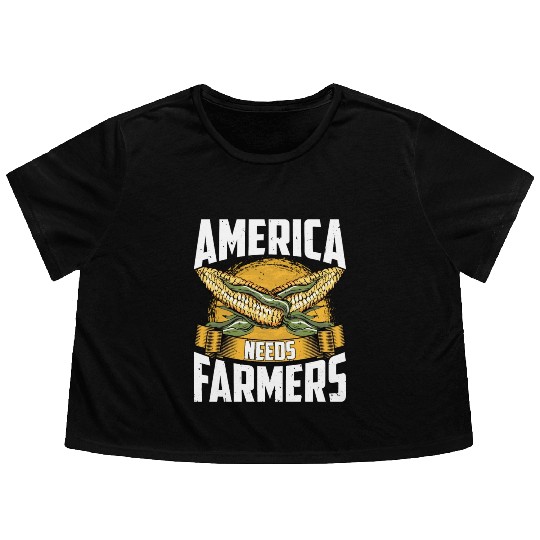America Needs Farmers Funny Corn Farming Flowy Cropped Tees