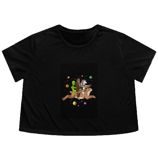 Alien Bigfoot Unicorn Riding Jackalope Flowy Cropped Tees