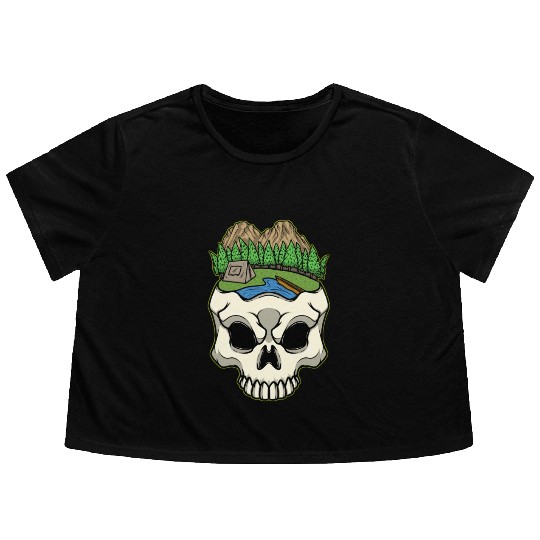 Skeleton Head Camp Campsite Camper Camping Flowy Cropped Tees