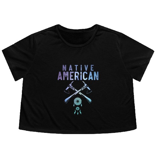 Native American Axe Traditional Dreamcatcher Flowy Cropped Tees