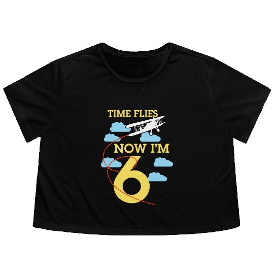 6th Birthday Boys Airplane 6 year old Birthday Flowy Cropped Tees