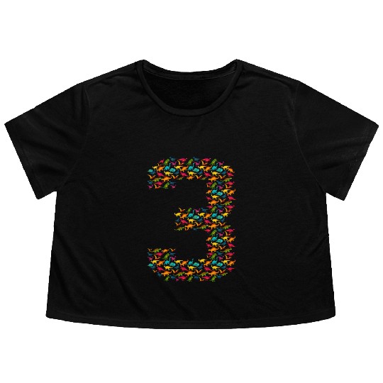 T Rex Dinosaurs In Three Number 3rd Birthday Gift Flowy Cropped Tees