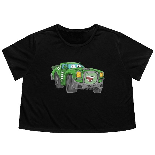 Racing Car with a Face Flowy Cropped Tees
