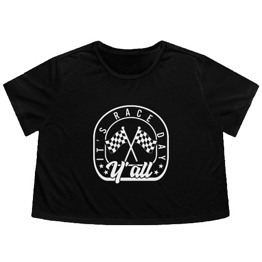 It's Race Day Y'all Flowy Cropped Tees, Race Day Checkered