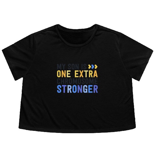 Family Down Syndrome Awareness My Son One Extra Flowy Cropped Tees