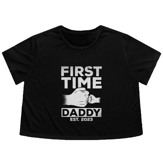 First Time Daddy Est. 2023 Daddy To Be Paternity Flowy Cropped Tees