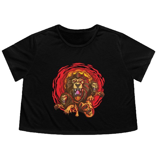 Angry Lion Face Flowy Cropped Tees