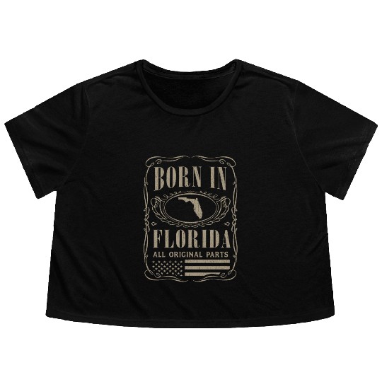 Vintage America US States Born Florida Flowy Cropped Tees