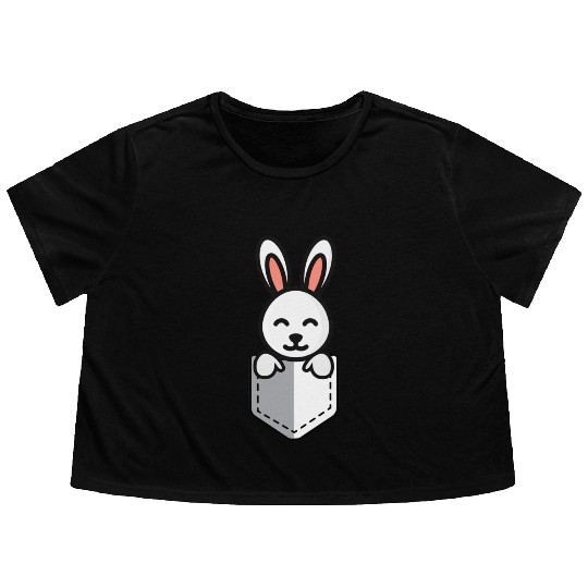 Bunny Pocket Cute Little Easter Sunday Egg Hunt Flowy Cropped Tees
