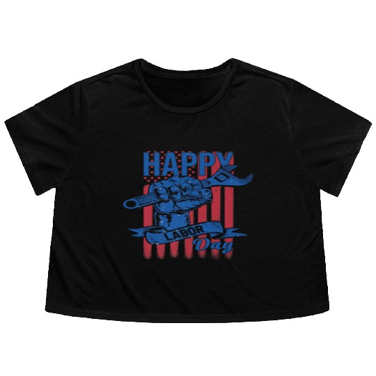 Happy Labor Day American Flag Holiday US Worker Flowy Cropped Tees