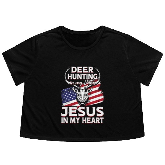 Buck Deer Hunting Hunter Jesus Flowy Cropped Tees