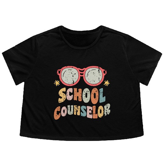School Counselor Groovy Retro Flowy Cropped Tees