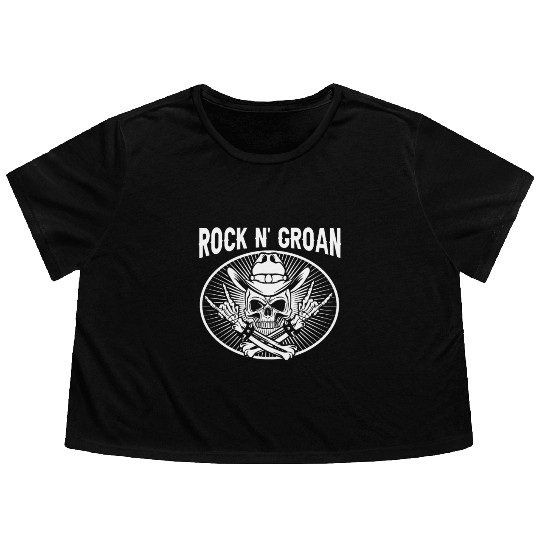 Halloween Cowboy Skeleton Rocker Hand Rock Flowy Cropped Tees