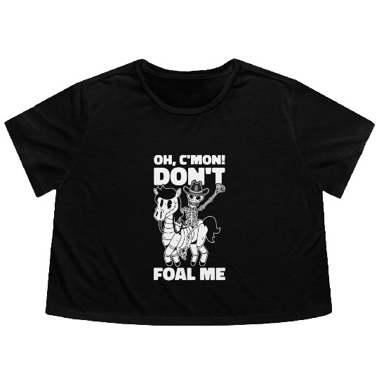 Halloween Cowboy Skeleton Foal Horse Riding Flowy Cropped Tees