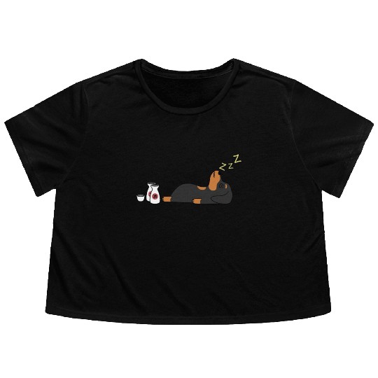 Dachshund Sake Drunk Flowy Cropped Tees