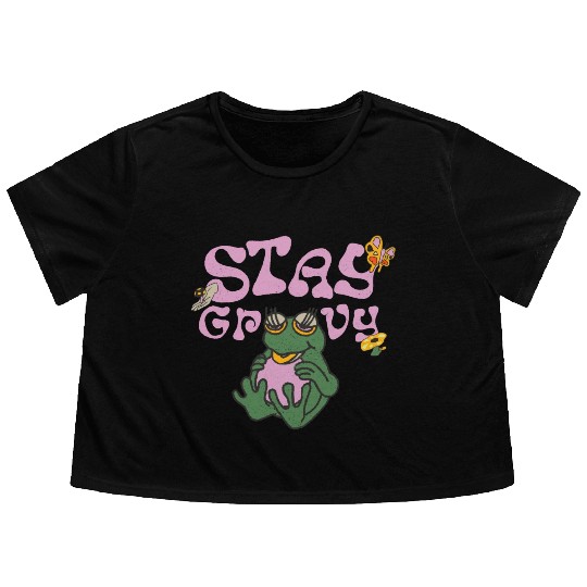 Stay Grvy - Pink Dark Green Typecentric Flowy Cropped Tees