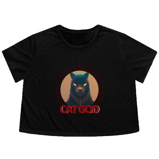 Samurai Cat God Flowy Cropped Tees