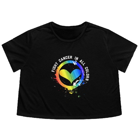 Cancer Sucks In Every Color Fighter Fight Support Flowy Cropped Tees