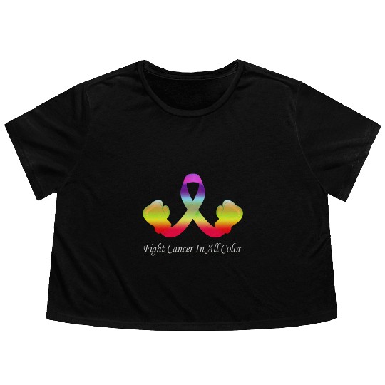 Cancer Sucks In Every Color Fighter Fight Support Flowy Cropped Tees